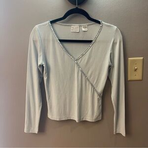 Vintage Y2K Moda International Silk long sleeve top with sequin beaded accents